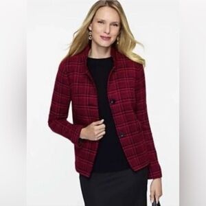 TALBOTS Plaid Wool Blend Triple Button Closure Blazer Jacket in Red Black Size 2